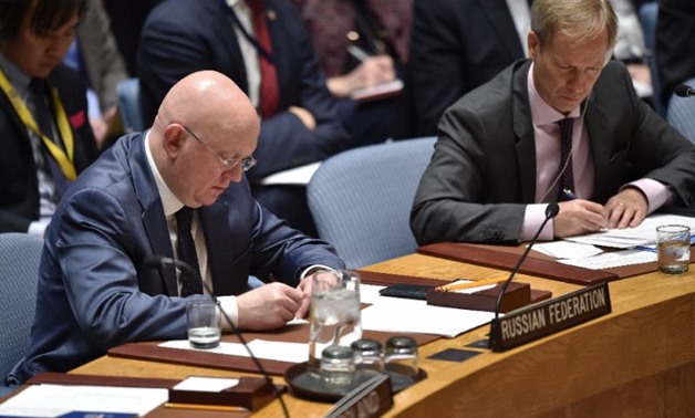 Russia's Ambassador to the United Nations Vassily Nebenzia accuses the West of feigning outrage over an alleged Syrian chemical attack to seek an excuse to overthrow Bashar al-Assad's regime

