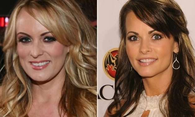 This combination of pictures created on March 27, 2018 shows adult film actress/director Stormy Daniels (L) and former Playboy model Karen McDougal, both of whom allege affairs with Donald Trump
