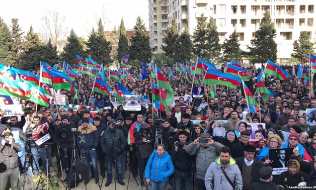 Opposition activists in Azerbaijan are rallying in the capital of the former Soviet republic demanding the release of individuals considered by international rights groups to be political prisoners - Reuters
