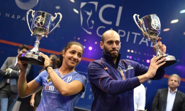 Marwan El-Shorbagy and Raneem El-Welily lift their titles – Courtesy of El Gouna International Open Squash website