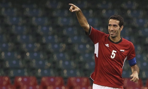 Egypt's captain Mohamed Aboutrika celebrates after scoring against Brazil during their men's Group C football match at the London 2012 Olympic Games in the Millennium Stadium in Cardiff July 26, 2012. REUTERS/Francois Lenoir