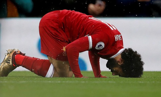Liverpool's Mohamed Salah celebrates scoring their first goal Action, December 10, 2017. (Reuters)