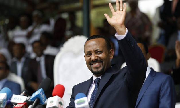 Ethiopian Prime Minister Abiy Ahmed reacts during his rally in Ambo, west of Addis Ababa, Ethiopia / AFP PHOTO / Zacharias Abubeker
