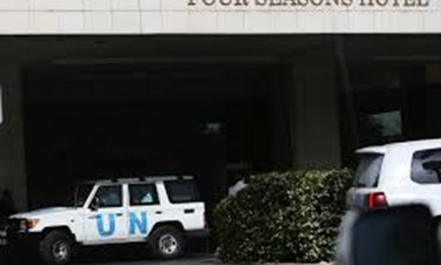 FILE PHOTO: The United Nation vehicle carrying the Organisation for the Prohibition of Chemical Weapons (OPCW) inspectors is seen in Damascus, Syria April 18, 2018. REUTERS/ Ali Hashisho
