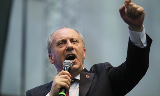 Muharrem Ince, Turkey's main opposition Republican People's Party (CHP) candidate for the upcoming snap presidential election, gestures as he speaks during a party gathering in Ankara, Turkey, May 4, 2018. REUTERS/Umit Bektas
