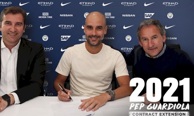 Pep Guardiola renews his contract - Courtesy of Manchester City official Facebook page