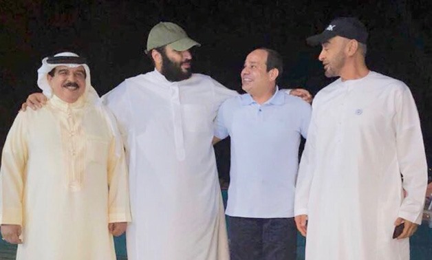 Arab leaders of KSA, Bahrain, Egypt and AUE in a friendly meeting, CC Twitter.