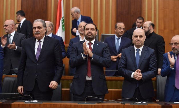 Lebanon's outgoing Prime Minister Saad al-Hariri gestures as Lebanon's newly elected parliament convenes for the first time to elect a speaker and deputy speaker in Beirut, Lebanon May 23, 2018. Lebanese Parliament/Handout via REUTERS