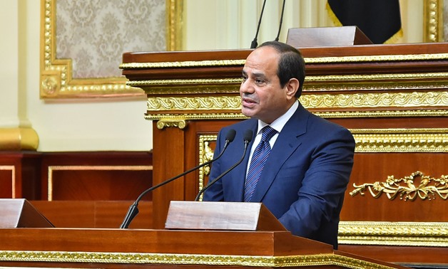 File- President Sisi gives a speech at the House of Representatives downtown Cairo on Saturday, June 2, 2018, after he swore in for a second term in presidency - Press photo