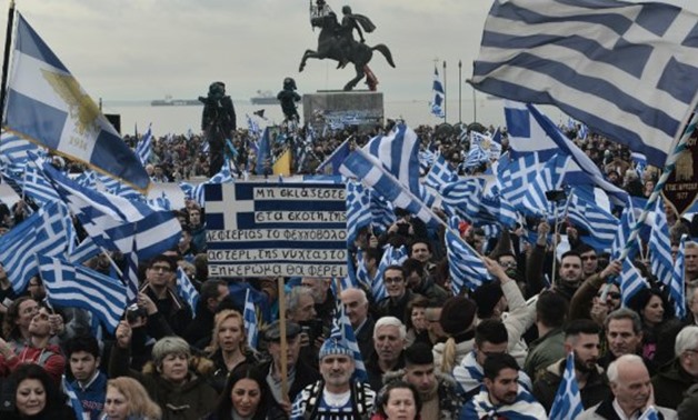 More than 50,000 protesters massed in the streets of northern Greece's biggest city Thessaloniki on Sunday, police said.