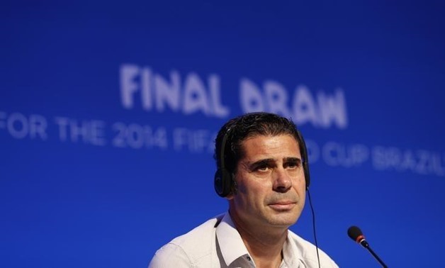 Former soccer player Fernando Hierro of Spain attends a news conference ahead of the 2014 World Cup draw at the Costa do Sauipe resort in Sao Joao da Mata, Bahia state, December 5, 2013. REUTERS/Sergio Moraes 

