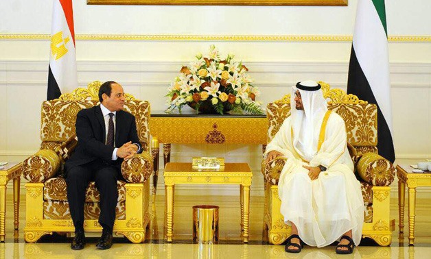 President Abdel Fattah el-Sisi with Sheikh Mohamed bin Zayed Al Nahyan crown prince of Abu Dhabi _ Press Photo