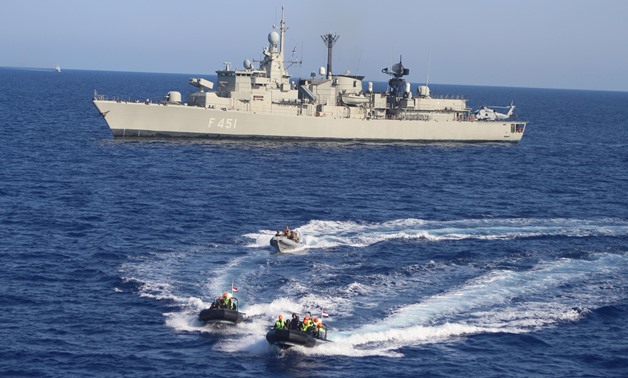Egyptian naval vessel taking part on the joint naval and air drill between Egypt, Cyprus and Greece on June 27, 2018 - Press photo/Egyptian Armed Forces spokesperson Facebook page