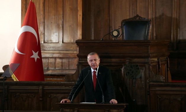 Turkish President Tayyip Erdogan makes a speech at the old parliament building in Ankara, Turkey July 13, 2018. REUTERS/Umit Bektas
