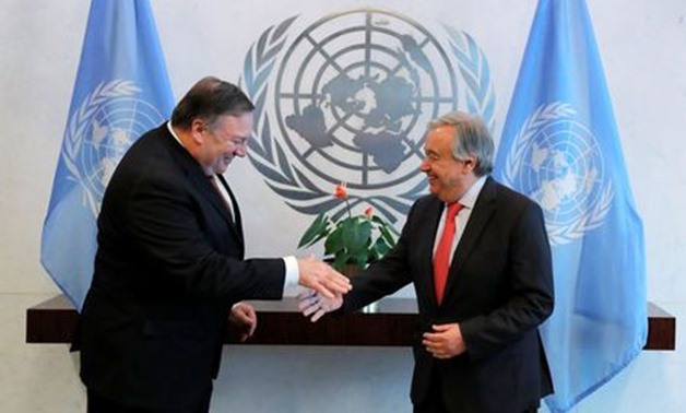 U.S. Secretary of State Mike Pompeo (L) meets with United Nations Secretary General Antonio Guterres at U.N. headquarters in New York City, New York, U.S., July 20, 2018. REUTERS/Brendan McDermid
