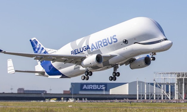 The Airbus BelugaXL, built to transport large aircraft pieces, took off on its first flight Thursday from France's Toulouse-Blagnac Airport.
