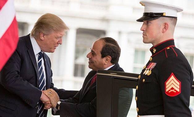 President Donald Trump welcomes Egyptian President Abdel Fatah al-Sisi, Monday, April 3, 2017, at the West Wing entrance of the White House in Washington, D.C. - Official White House Photo by Shealah Craighead 