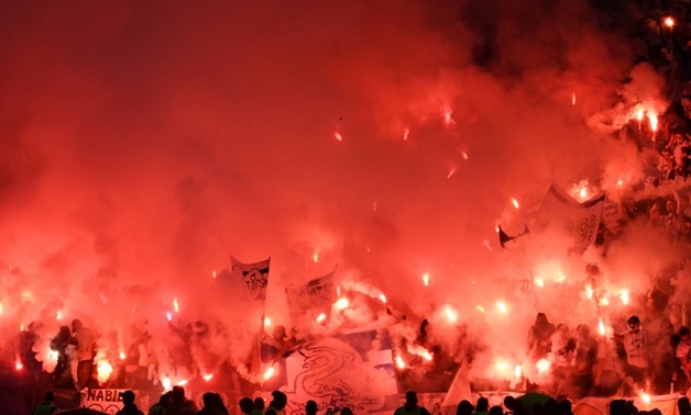Fans of the Marseille football club, pictured in May 2018, have been sanctioned for crowd disturbances and acts of damage, causing governing body UEFA to put the club on a two-year probation period
AFP/File / FRANCK FIFE
