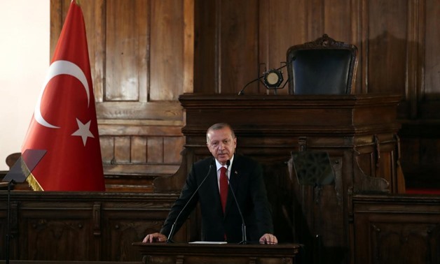 Turkish President Tayyip Erdogan makes a speech at the old parliament building in Ankara, Turkey July 13, 2018. REUTERS/Umit Bektas
