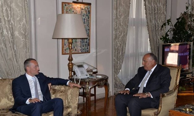 Minister of Foreign Affairs Sameh Shoukry (L) and United Nations’ Special Coordinator for the Middle East Peace Process Nickolay Mladenov (R) in Cairo on July 29, 2018 - Press photo