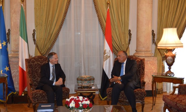  (L)- press photoEgyptian Foreign Minister Sameh Shoukry (R) and Italian Foreign Minister Enzo Milanesi - press photo