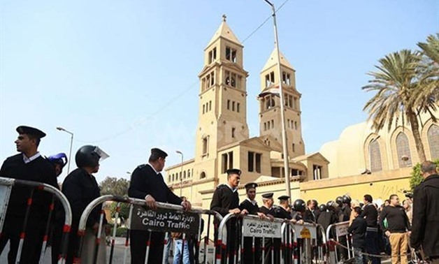 FILE - Security borders around a church in Egypt
