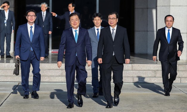 South Korean special envoys led by the chief of the national security office at SeoulÕs presidential Blue House, Chung Eui-yong, leave for Pyongyang from an airport in Sungnam city, South Korea September 5, 2018. Yonhap via REUTERS

