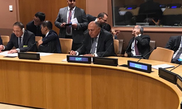 File-  - Press photoa- Foreign Minister Sameh Shoukry participates in a ministerial meeting of the Forum, held in New York on the sidelines of the 73rd session of the United Nations General Assembly