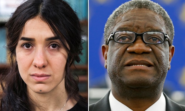 A combination picture shows the Nobel Prize for Peace 2018 winners: Yazidi survivor Nadia Murad posing for a portrait at United Nations headquarters in New York, U.S., March 9, 2017 (L) and Denis Mukwege delivering a speech during an award ceremony to rec