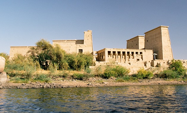 A temple on an island of Philae, near Aswan, Egypt as seen from the water of the surrounding lake - wikimedia commons/ Blueshade
