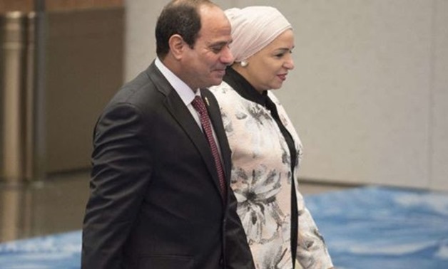 First Lady Entissar al-Sisi with President Abdel Fatah al-Sisi - Press photo