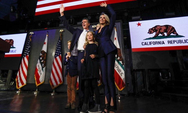 California Democratic gubernatorial candidate Gavin Newsom celebrates being elected governor of the state with his wife Jennifer and kids Dutch, Montana, and Hunter, during an election night party in Los Angeles, California, U.S. November 6, 2018. REUTERS