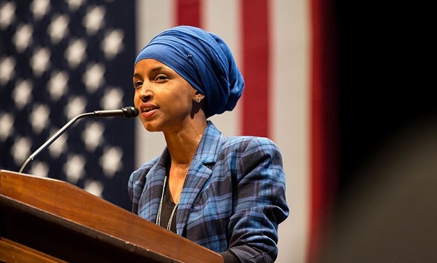 FILE - Ilhan Omar speaking at a Hillary for MN event at the U of MN – Wikimedia/Lorie Shaull