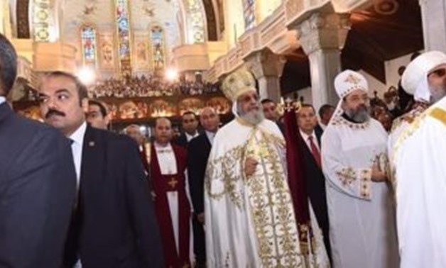 Pope Tawadros II of Alexandria and Patriarch of St. Mark Diocese consecrated three altars and icons in the renovated Cathedral of St. Mark in Abbasiya - Press Photo