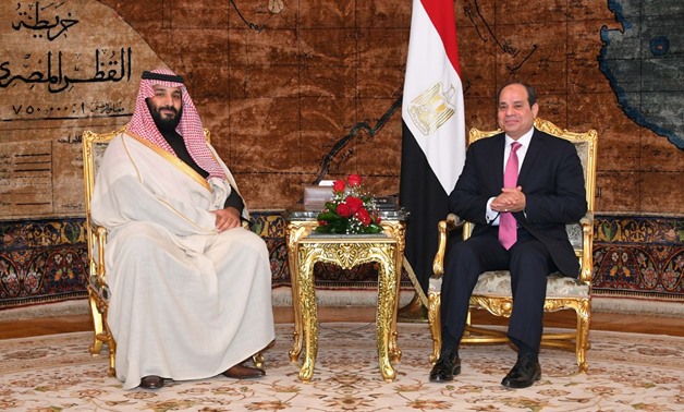 Egyptian President Abdel Fatah al-Sisi (R) received Saudi Crown Prince Mohamed bin Salman in a three-day visit to Cairo on March 4, 2018- Press Photo
