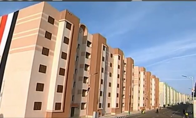 The social housing project Mahrousa 1 located in Al Jabal Al Asfar in Daqahliyah governorate. December 15, 2018. TV screenshot. 
