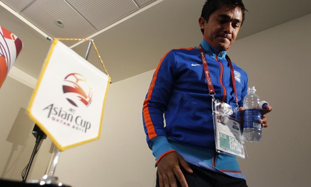 Chhetri leaves after a pre-match news conference for the Asian Cup soccer tournament in Doha January 9, 2011. REUTERS/Jo Yong-Hak