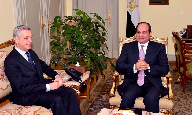 President Sisi (R) meets with  Commissioner of UN Refugee Agency (UNHCR) Filippo Grandi- Press photo