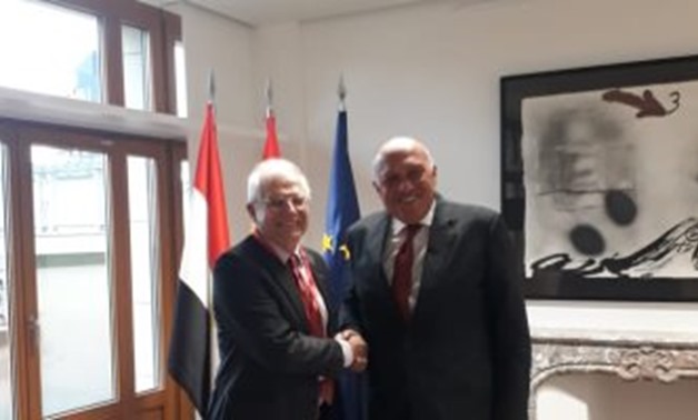 Minister of Foreign Affairs Sameh Shokry met with his Spanish counterpart Josep Borrell on the sidelines of the European-Arab Ministerial Meeting held in Brussels, Belgium. February 4, 2019. Press Photo 