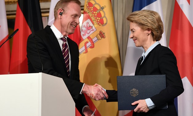 German Defence Minister Ursula von der Leyen and U.S. Secretary of Defense Patrick Shanahan shake hands during the annual Munich Security Conference in Munich, Germany February 15, 2019. REUTERS/Andreas Gebert