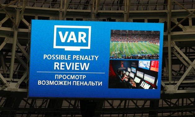 uzhniki Stadium, Moscow, Russia - July 15, 2018 General view of the scoreboard showing a possible penalty review by VAR REUTERS/Kai Pfaffenbach