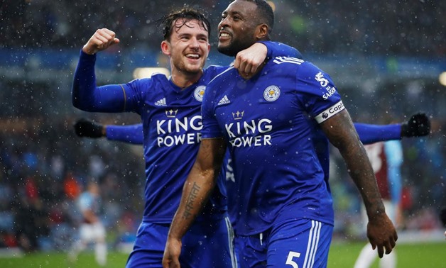 March 16, 2019 Leicester City's Wes Morgan celebrates scoring their second goal with Ben Chilwell Action Images via Reuters/Craig Brough