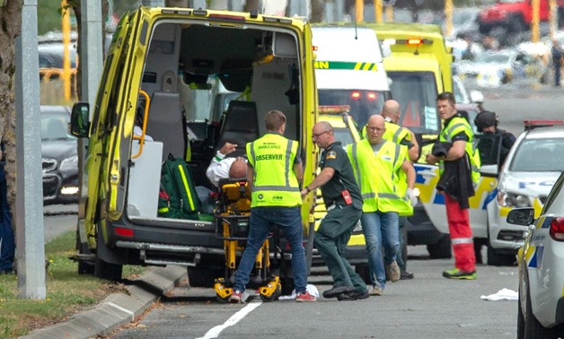 An injured person is loaded into an ambulance following a shooting at the Al Nour mosque in Christchurch, New Zealand, March 15, 2019. REUTERS/SNPA