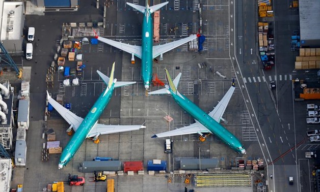 An aerial photo shows Boeing 737 MAX airplanes parked on the tarmac at the Boeing Factory in Renton, Washington, U.S. March 21, 2019. REUTERS/Lindsey Wasson
