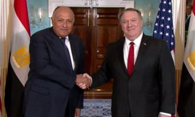 Foreign Minister Sameh Shoukry meet with his American counterpart Mike Pompeo - Press Photo