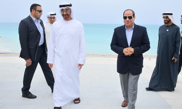 President Abdel Fatah al-Sisi and Crown Prince of Abu Dhabi and Deputy Supreme Commander of the Emirati Armed Forces Sheikh Mohamed bin Zayed Al Nahyan toured Thursday New El Alamein city- Press photo
