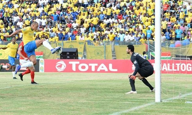 FILE - Sundowns' player scores the second goal in Al-Ahly's net 
