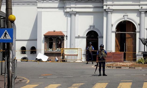Security personnel stand guard near St Anthony's Shrine in Colombo, three days after a string of suicide bomb attacks on churches and luxury hotels across the island on Easter Sunday, in Sri Lanka April 24, 2019. REUTERS/Dinuka Liyanawatte
