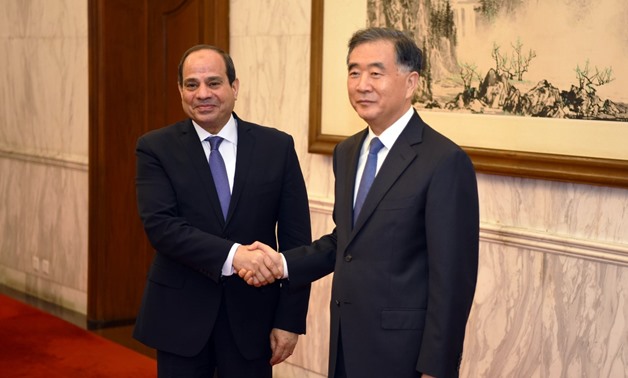 Egypt's President Abdel Fatah al-Sisi meets with Wang Yang, chairman of the CPPCC - Press photo