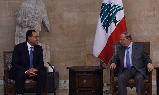 Egypt's Prime Minister Moustafa Madbouly (L) meets with Lebanese President Michel Aoun (R) in Lebanon- press photo